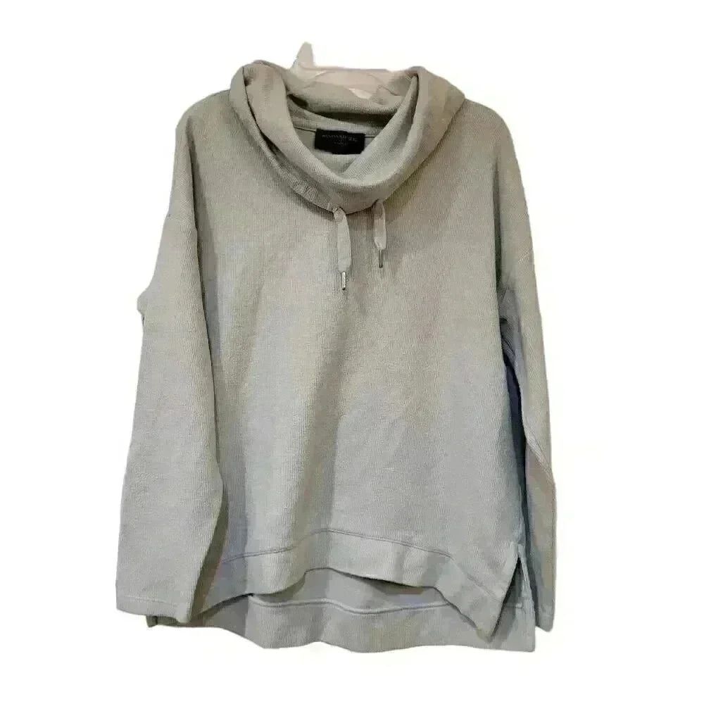 Banana Republic Women's Light Blue Cotton/Poly Eco Cowl Neck Drawstring Pullover